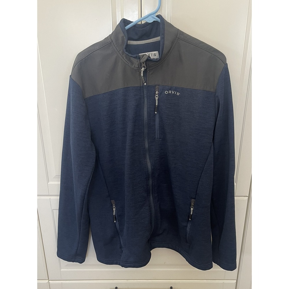Orvis Full Zip Jacket Lightweight Zippered Pockets Blue Gray Men's Size L